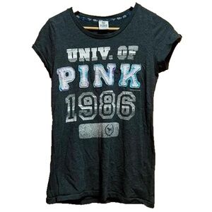 PINK Victoria's Secret Vintage Y2K Navy Blue Gray Fitted T-Shirt Size Medium